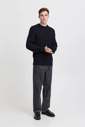 Casual Friday Strickpullover CFKARL Cable Crew Neck Knit Dunkelblau/Schwarz/Blau
