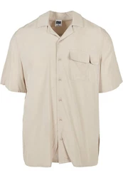 URBAN CLASSICS Langarmhemd Viscose Camp Shirt Khaki/Beige