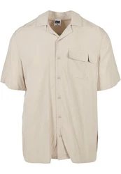 URBAN CLASSICS Langarmhemd Viscose Camp Shirt Khaki/Beige