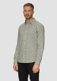 Langarmhemd Slim Fit: Popeline-Hemd mit All-over-Print Artwork