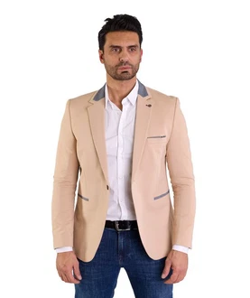 Denim Distriqt Jerseysakko Sportliches Herren Jersey Sakko mit besonderen Details Apricot