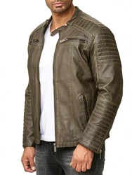 Redbridge Herren Jacke Übergangsjacke Biker Lederjacke Echtleder Kunstleder mit gesteppten Bereichen 