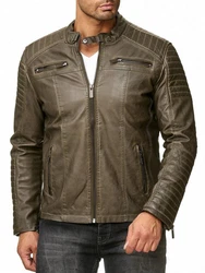 Redbridge Herren Jacke Übergangsjacke Biker Lederjacke Echtleder Kunstleder mit gesteppten Bereichen 