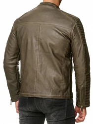 Redbridge Herren Jacke Übergangsjacke Biker Lederjacke Echtleder Kunstleder mit gesteppten Bereichen 