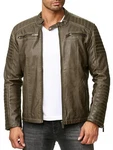Redbridge Herren Jacke Übergangsjacke Biker Lederjacke Echtleder Kunstleder mit gesteppten Bereichen 