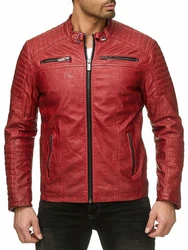 Redbridge Herren Jacke Übergangsjacke Biker Lederjacke Echtleder Kunstleder mit gesteppten Bereichen Rot