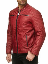 Redbridge Herren Jacke Übergangsjacke Biker Lederjacke Echtleder Kunstleder mit gesteppten Bereichen Rot