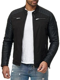 Lederimitatjacke mit robusten Kunstlederrmeln im beliebten Bikerstil Schulter- und rmelbereich aus hochwertigem Lederimitat