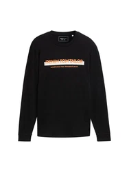 TOM TAILOR Denim T-Shirt Langarmshirt mit Logo Print Schwarz