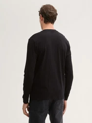 TOM TAILOR Denim T-Shirt Langarmshirt mit Logo Print Schwarz