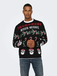 ONLY & SONS Pullover ONSXMAS REG 5 ALLOVER CREW KNIT Schwarz/Rot/Beige/Braun