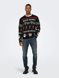 ONLY & SONS Pullover ONSXMAS REG 5 ALLOVER CREW KNIT Schwarz/Rot/Beige/Braun