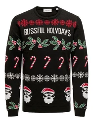 ONLY & SONS Pullover ONSXMAS REG 5 ALLOVER CREW KNIT Schwarz/Rot/Beige/Braun