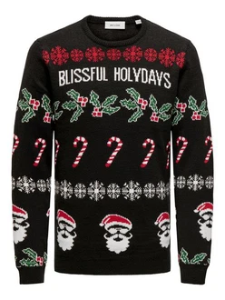 ONLY & SONS Pullover ONSXMAS REG 5 ALLOVER CREW KNIT Schwarz/Rot/Beige/Braun ONLY & SONS Pullover ONSXMAS REG 5 ALLOVER CREW KNIT Schwarz/Rot/Beige/Braun