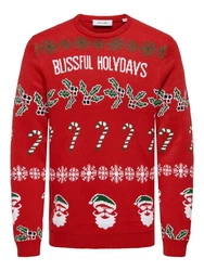 ONLY & SONS Pullover ONSXMAS REG 5 ALLOVER CREW KNIT Dunkelrot/Rot