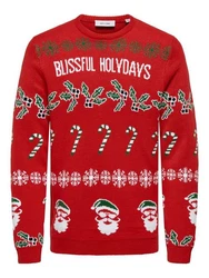 ONLY & SONS Pullover ONSXMAS REG 5 ALLOVER CREW KNIT Dunkelrot/Rot