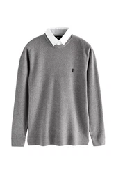 Next 2-in-1 Pullover Hemdeinsatz Grau/Hellgrau/Silber