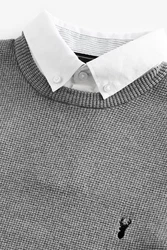 Next 2-in-1 Pullover Hemdeinsatz Grau/Hellgrau/Silber
