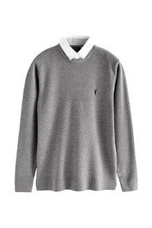 Next 2-in-1 Pullover Hemdeinsatz Grau/Hellgrau/Silber