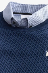 Next 2-in-1 Pullover Hemdeinsatz Dunkelblau/Blau/Hellblau