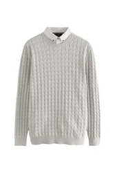 Next 2-in-1 Pullover Hemdeinsatz Grau