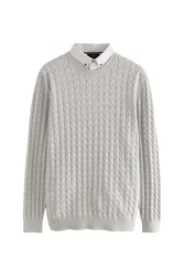 Next 2-in-1 Pullover Hemdeinsatz Grau