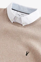 Next 2-in-1 Pullover Hemdeinsatz Braun/Beige/Khaki