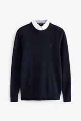 Next 2-in-1 Pullover Hemdeinsatz Dunkelblau/Blau