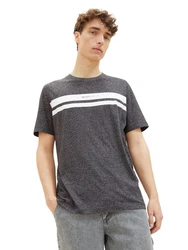 TOM TAILOR T-Shirt mit Logoprint schwarzmeliert/weiß