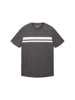 TOM TAILOR T-Shirt mit Logoprint schwarzmeliert/weiß