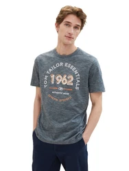 TOM TAILOR T-Shirt mit Logo Print Grau/Dunkelblau/Hellblau/Blau