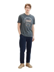 TOM TAILOR T-Shirt mit Logo Print Grau/Dunkelblau/Hellblau/Blau