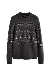 Rundhalspullover Angerauter Relaxed Fit Rundhalspullover mit Muster (1-tlg)