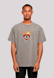 T-Shirt Heart on flames eye and golden beads Premium Qualitt