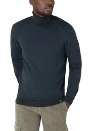 Strickpullover Rollkragenpullover Rippstrick Ellenbogen-Patch 8031 in Dunkelblau