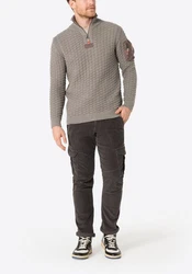 Timezone Strickpullover 3D-Schachbrettmuster Schultertasche (8025) Beige