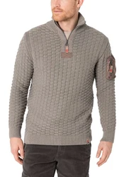 Timezone Strickpullover 3D-Schachbrettmuster Schultertasche (8025) Beige