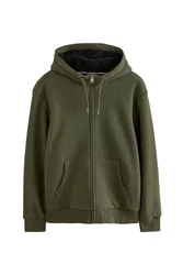 Next Kapuzenfleecejacke Teddyfell Reißverschluss (1-St) Dunkelgrün