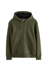 Next Kapuzenfleecejacke Teddyfell Reißverschluss (1-St) Dunkelgrün