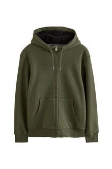 Next Kapuzenfleecejacke Teddyfell Reißverschluss (1-St) Dunkelgrün