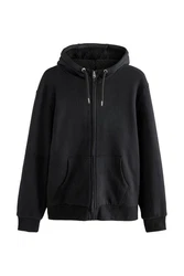 Next Kapuzenfleecejacke Teddyfell Reißverschluss (1-St) Schwarz