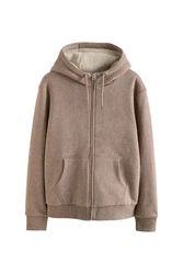 Next Kapuzenfleecejacke Teddyfell Reißverschluss (1-St) Braun/Lila/Grau/Beige