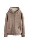 Next Kapuzenfleecejacke Teddyfell Reißverschluss (1-St) Braun/Lila/Grau/Beige