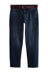 Next Straight-Jeans Authentische Straight Fit Jeans mit Gürtel Dunkelblau/Blau/Hellblau