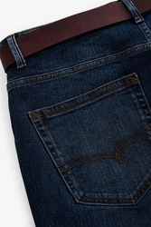 Next Straight-Jeans Authentische Straight Fit Jeans mit Gürtel Dunkelblau/Blau/Hellblau