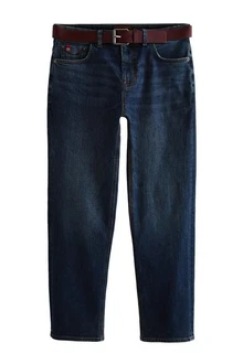 Next Straight-Jeans Authentische Straight Fit Jeans mit Gürtel Dunkelblau/Blau/Hellblau