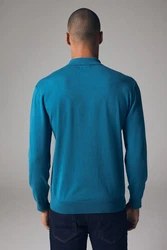 Next Polokragenpullover Langarm-Poloshirt Regular Fit Türkis/Grün