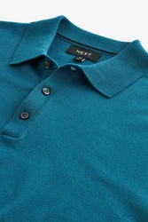 Next Polokragenpullover Langarm-Poloshirt Regular Fit Türkis/Grün