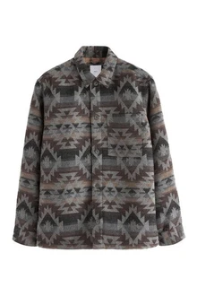 Next Hemdjacke im Navajo-Stil mit Borgfutter Grau/Dunkelgrau