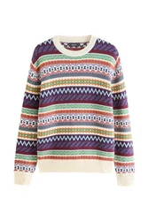 Next Rundhalspullover Regular Fit Norwegerpullover Mischfarben/Creme